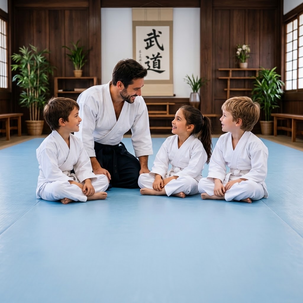 Maestro con giovani allievi nel dojo